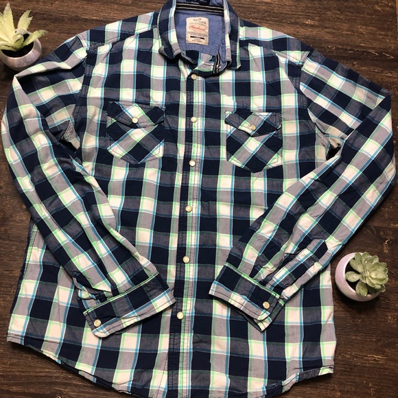 Cactus Tops - Cactus Plaid Pearl Snap Handmade Top Size Large